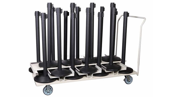 Set of 18 Retractable Belt Stanchions with Vertical Storage Cart