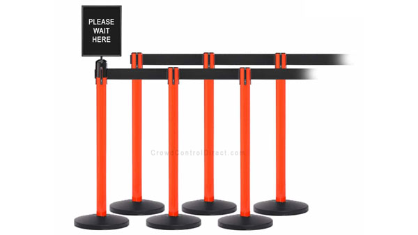 Set of 6 Retractable Belt Stanchions with Signage